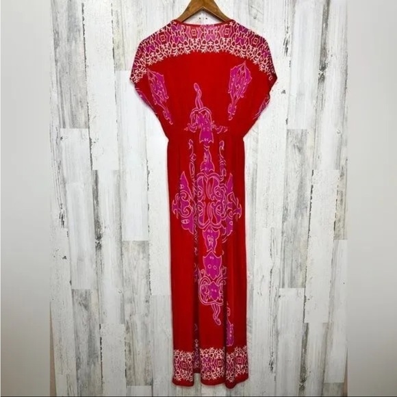 India Boutique Women's Plunge V Neck Maxi Dress Red Purple Size Small - Picture 2 of 12